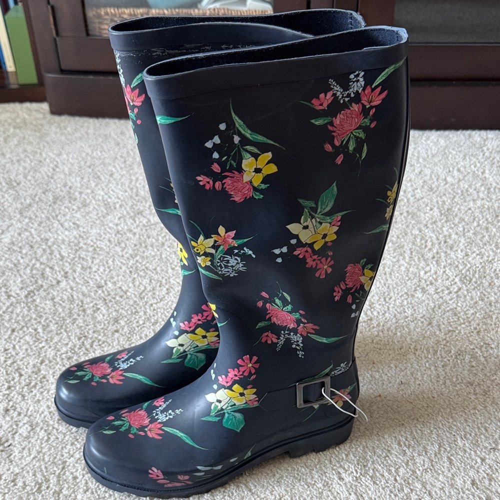 Target Black Floral Women's Rain Boots